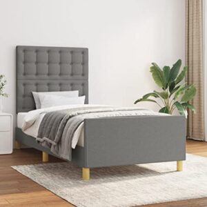 vidaXL Bed Frame, Upholstered Platform Bed with Headboard, Single Bed Base with Plywood Slats Support for Bedroom, Dark Gray 39.4"x74.8" Twin Fabric