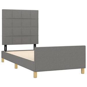 vidaXL Bed Frame, Upholstered Platform Bed with Headboard, Single Bed Base with Plywood Slats Support for Bedroom, Dark Gray 39.4"x74.8" Twin Fabric