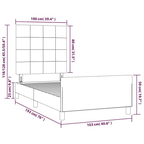 vidaXL Bed Frame, Upholstered Platform Bed with Headboard, Single Bed Base with Plywood Slats Support for Bedroom, Dark Gray 39.4"x74.8" Twin Fabric