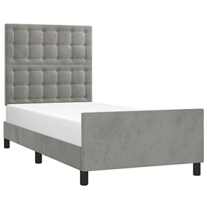 vidaxl bed frame, upholstered platform bed with headboard, single bed base with plywood slats support for bedroom, light gray 39.4"x74.8" twin velvet