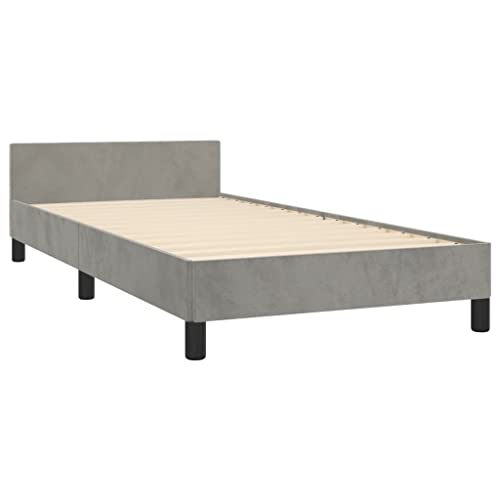 vidaXL Bed Frame, Upholstered Platform Bed with Headboard, Single Bed Base with Plywood Slats Support for Bedroom, Light Gray 39.4"x74.8" Twin Velvet