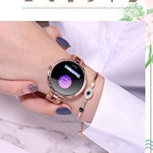 Rose Gold Smart Watch for Women，Ladies Smart Bracelet with Diamonds Stainless Steel Wristband, Elegant Fitness Tracker Pedometer Calorie Sleep Tracking Full Touchscreen for iOS Android Phones