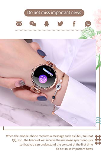 Rose Gold Smart Watch for Women，Ladies Smart Bracelet with Diamonds Stainless Steel Wristband, Elegant Fitness Tracker Pedometer Calorie Sleep Tracking Full Touchscreen for iOS Android Phones