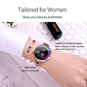 Rose Gold Smart Watch for Women，Ladies Smart Bracelet with Diamonds Stainless Steel Wristband, Elegant Fitness Tracker Pedometer Calorie Sleep Tracking Full Touchscreen for iOS Android Phones