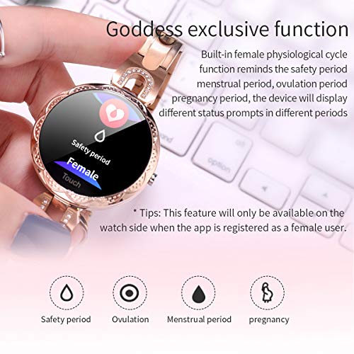Rose Gold Smart Watch for Women，Ladies Smart Bracelet with Diamonds Stainless Steel Wristband, Elegant Fitness Tracker Pedometer Calorie Sleep Tracking Full Touchscreen for iOS Android Phones