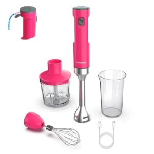 outronsm cordless hand blender, cordiess immersion blender rechargeable, with charging cable, 500ml chopper, 600ml container, egg whisk, for smoothies, milkshakes, infant food and soups – red