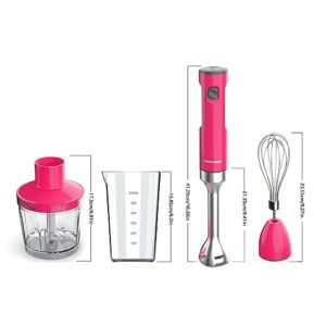 OUTRONSM Cordless Hand Blender, CordIess Immersion Blender Rechargeable, with Charging Cable, 500ml Chopper, 600ml Container, Egg Whisk, for Smoothies, Milkshakes, Infant Food and Soups – Red