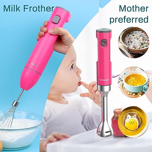 OUTRONSM Cordless Hand Blender, CordIess Immersion Blender Rechargeable, with Charging Cable, 500ml Chopper, 600ml Container, Egg Whisk, for Smoothies, Milkshakes, Infant Food and Soups – Red