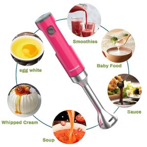 OUTRONSM Cordless Hand Blender, CordIess Immersion Blender Rechargeable, with Charging Cable, 500ml Chopper, 600ml Container, Egg Whisk, for Smoothies, Milkshakes, Infant Food and Soups – Red