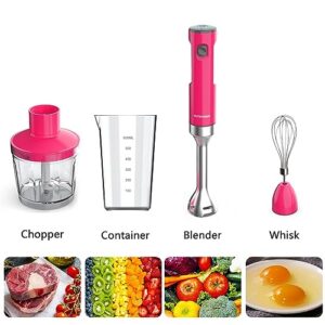 OUTRONSM Cordless Hand Blender, CordIess Immersion Blender Rechargeable, with Charging Cable, 500ml Chopper, 600ml Container, Egg Whisk, for Smoothies, Milkshakes, Infant Food and Soups – Red