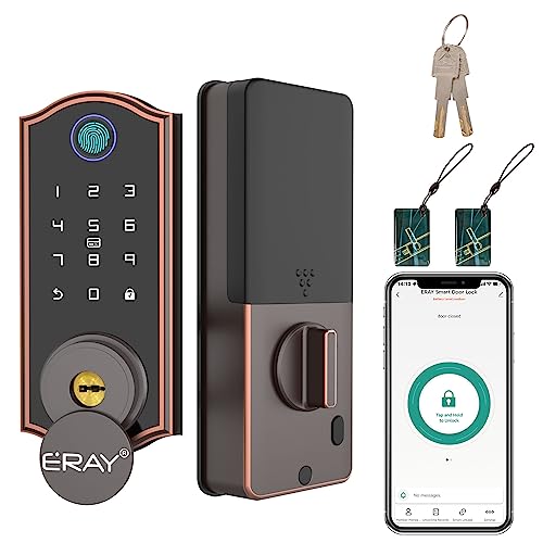 Smart Fingerprint Door Lock with Deadbolt, ERAY 5-in-1 Keyless Entry Door Lock with APP, Fingerprint, Keypad Code, Keys and Fobs, Front Door Locks Set for Interior Home Security Hotel Apartment