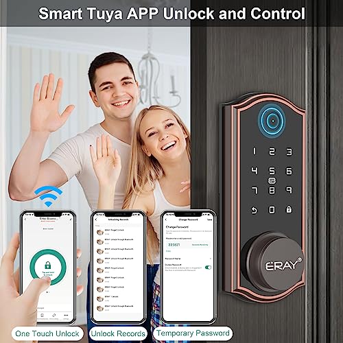 Smart Fingerprint Door Lock with Deadbolt, ERAY 5-in-1 Keyless Entry Door Lock with APP, Fingerprint, Keypad Code, Keys and Fobs, Front Door Locks Set for Interior Home Security Hotel Apartment