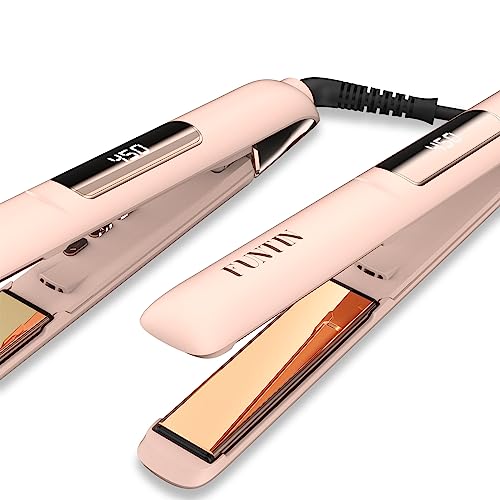 FUNTIN S10 Hair Straightener, Flat Iron - 100% Pure Titanium Flat Iron for straightening Curls Ion Inside 1 Inch (Baby Pink)