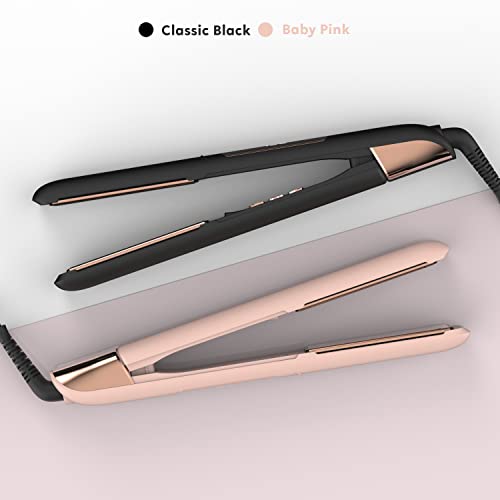 FUNTIN S10 Hair Straightener, Flat Iron - 100% Pure Titanium Flat Iron for straightening Curls Ion Inside 1 Inch (Baby Pink)