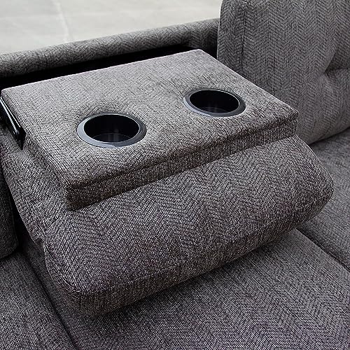 EMKK Modern Sectional Sofa Set Left Right Chaise Lounge & Storage Ottoman Upholstered Corner L Shaped Sofá Living Room Couch w/Cup Holder, Arm Nail for Home/Office, Grey Leftchaise