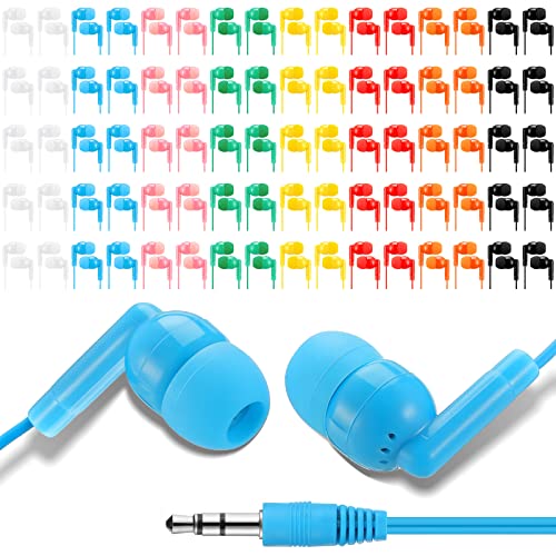 Yunsailing 80 Packs Multi Colored Bulk Earbuds for Classroom Individually Wrapped 3.5 mm in Ear Earphones with Wire for Android MP3 Students Adult Schools Hospitals Hotels Library Museums Gift