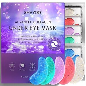 shvyog under eye patches, under eye mask for dark circles and puffiness, eye gel pads for puffy eyes, anti aging eye bags treatment for women, pearl, green tea, camellia, marine collagen, lavender