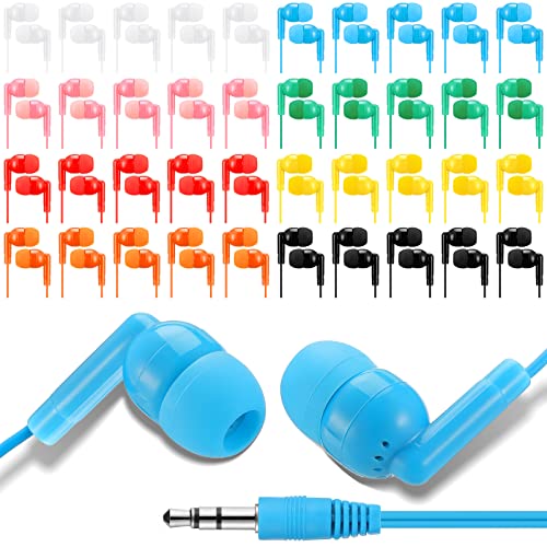 Yunsailing 40 Packs Multi Colored Bulk Earbuds for Classroom Individually Wrapped 3.5 mm in Ear Earphones with Wire for Android MP3 Students Adult Schools Hospitals Hotels Library Museums Gift