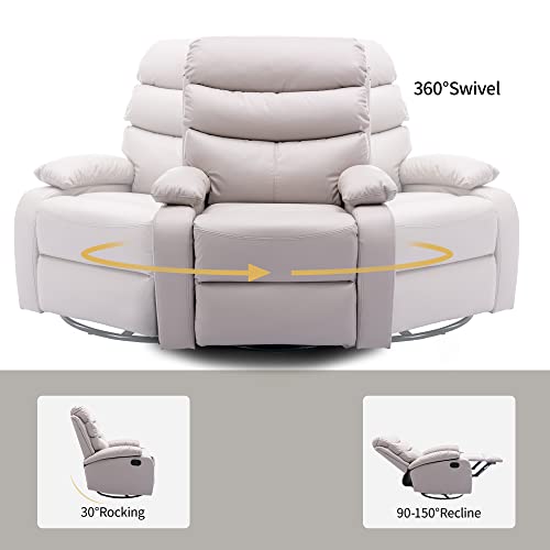 Cooexult Rocker Swivel Recliner Chair, Swivel Recliner Made of Microfiber Fabric, Rocking Recliner Chair for Nursery, Bedroom, Living Room, RV - Beige