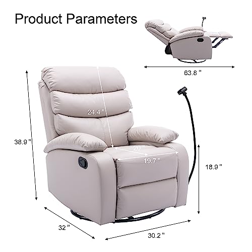 Cooexult Rocker Swivel Recliner Chair, Swivel Recliner Made of Microfiber Fabric, Rocking Recliner Chair for Nursery, Bedroom, Living Room, RV - Beige