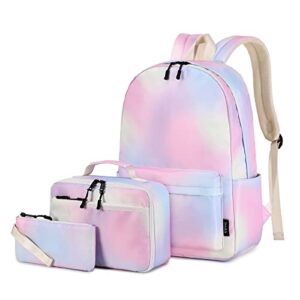 imyth 3pcs colorful backpack sets for teen girls, cute bookbag school daypacks for elementary middle students (rainbow)