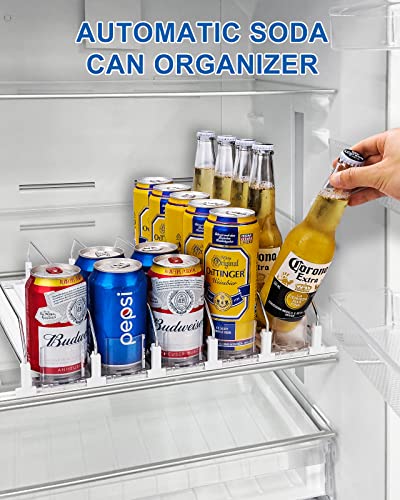 Soda Can Dispenser for Refrigerator - 5 Row Automatic Pusher Glide, Drink Organizer for Fridge, Soda Can Drink Organizer for Fridge, Width Adjustable Beverage Pusher Glide, soda dispenser for fridge