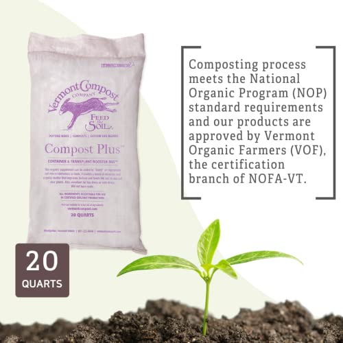 Vermont Compost Company - Compost Plus Organic Container and Transplant Booster Mix | All-Natural Potting Soil for Plants & Vegetable Gardening - 20 Quarts | Gardener's Supply Co Exclusive