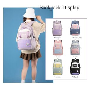 YJMKOI Kawaii Backpack for Teen Girls Aesthetic Student Bookbags Large capacity Middle School Girls Backpack with Cute Plush Charm