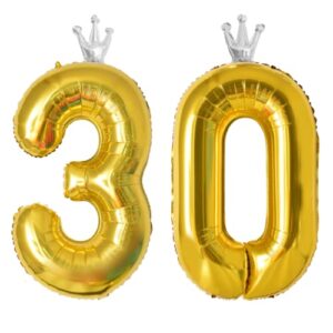 40 inch jumbo gold 30th birthday foil balloon silver crown birthday balloon mylar balloon for men women 30th birthday party decorations