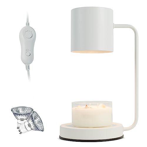 Candle Warmer Lamp with Dimmer,Electric Candle Lamp Warmer with Timer,1H/2H/4H Dimmable Candle Lamp,Wax Melt Warmer for Scented Wax with 2 Bulbs,Home Decor and Gift for Mother(White)