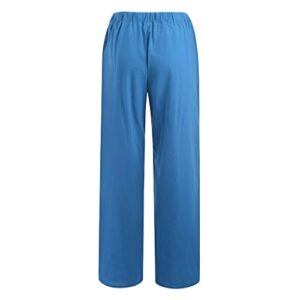 ZunFeo Women's Casual Linen Pants Smocked Waist Wide Leg Loose Fit Trousers Drawstring Palazzo Pants Summer Vacation Wear D-Blue