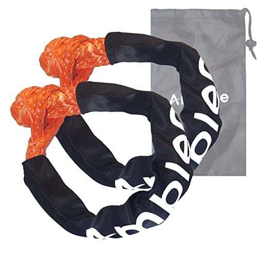 Amblee Synthetic Soft Shackle Recovery, 1/2 inch x 24 inch Recovery Rope Shackle (44,235 lbs Max Breaking Strength), Tow Shackles with Sleeves for ATV UTV SUV Trucks Sailing (2-Pack, Orange)