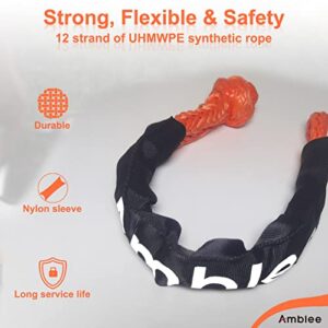 Amblee Synthetic Soft Shackle Recovery, 1/2 inch x 24 inch Recovery Rope Shackle (44,235 lbs Max Breaking Strength), Tow Shackles with Sleeves for ATV UTV SUV Trucks Sailing (2-Pack, Orange)