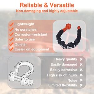 Amblee Synthetic Soft Shackle Recovery, 1/2 inch x 24 inch Recovery Rope Shackle (44,235 lbs Max Breaking Strength), Tow Shackles with Sleeves for ATV UTV SUV Trucks Sailing (2-Pack, Orange)