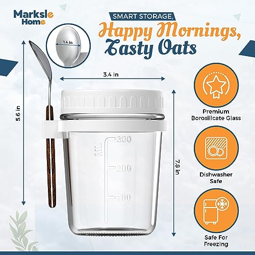 Overnight Oats Containers with Lids - Multi-Functional 16 OZ Overnight Oats Jars - 2 Pack Mason Jars Overnight Oats - Overnight Oats Container Glass - Oatmeal Container - Chia Pudding Jars with Lids