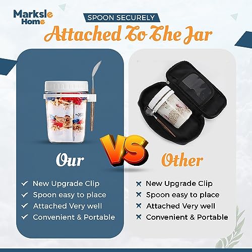 Overnight Oats Containers with Lids - Multi-Functional 16 OZ Overnight Oats Jars - 2 Pack Mason Jars Overnight Oats - Overnight Oats Container Glass - Oatmeal Container - Chia Pudding Jars with Lids