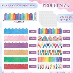 240 Pcs 236 ft Bulletin Board Borders Rainbow Fall Winter Christmas Map Colorful Scalloped Border Trim Bulk Bulletin Border Decor Classroom Borders for Blackboard Chalkboard School (Watercolor Style)