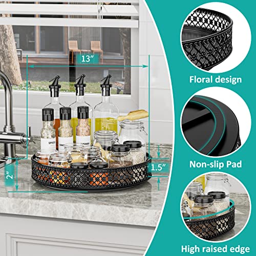 Ovicar Lazy Susan Turntable Organizer - 13 inch Rotating Spice Rack Metal Lazy Susan for Cabinet Pantry Kitchen Countertop Dining Table Cupboard Bathroom Vanity Refrigerator Black