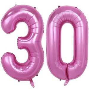 emaan 42 inch hot pink jumbo 30 number balloons big foil mylar balloons for 30th birthday party decorations and anniversary events decorations (hot pink 30)