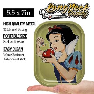 Long Neck Supply Rolling Tray - Durable 7" x 5.5" Smoking Apple Metal Cigarette Rolling Tray/Ashtray for Papers and Wraps - Roll with Style and No More Spills