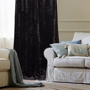 TAMGHO Crushed Velvet Curtains for Living Room 2 Panels Set, Room Darkening Black Velvet Window Curtain 84 inches Long with Lining, 37 inches Wide, Rod Pocket Drapes