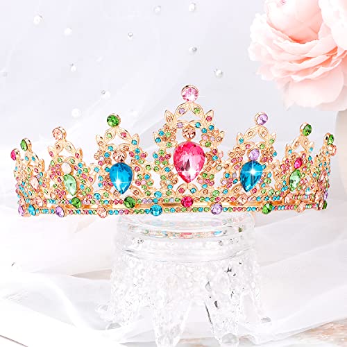 SuPoo Golden Birthday Sash and Crown Kit Princess Crown Birthday Tiara Birthday Girl Crown with Comb Glitter Birthday Sash for Women Crystal Tiaras for Girls Headband Happy Birthday Decorations Gifts