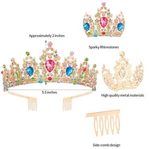 SuPoo Golden Birthday Sash and Crown Kit Princess Crown Birthday Tiara Birthday Girl Crown with Comb Glitter Birthday Sash for Women Crystal Tiaras for Girls Headband Happy Birthday Decorations Gifts