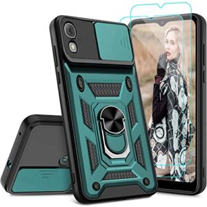 suyomo for alcatel tcl 30z (t602dl) case with tempered glass screen protector [2pcs],tcl 30 le heavy duty case with camera cover ring holder stand shockproof dual-layer protection case (green)