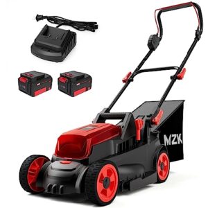 mzk 20v 13'' brushless cordless push lawn mower, 4-position mowing height adjustment w/removeable 7-gallon collection bag(2 x 4ah batteries and fast charger included)