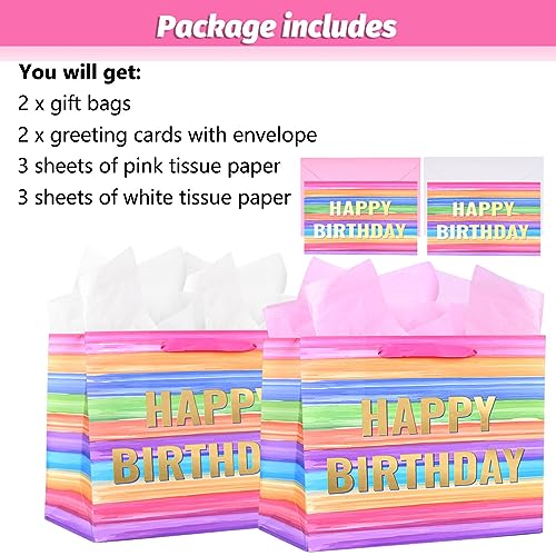 ZGORENDZ 2 Pack 13'' Large Gift Bag with Card and Tissue Paper for Birthday Party