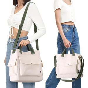 Canvas Tote Bag with Pockets for Women Crossbody Bag Canvas Shoulder Bag Work Tote Bag Hobo Handbag for Women Men