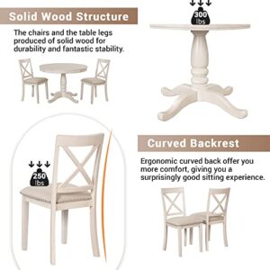 Merax Dining Table Set for 4,Retro Style Chairs with Solid Wood Legs for Kitchen Diningroom, Antique White