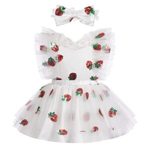 strawberry birthday decoration berry first birthday party supplies, berry sweet one birthday cake smash princess photoshoot tutu ruffle backless toddler ceremony dress white - berry 12-18 months