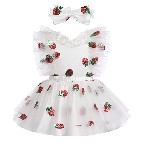 Strawberry Birthday Decoration Berry First Birthday Party Supplies, Berry Sweet One Birthday Cake Smash Princess Photoshoot Tutu Ruffle Backless Toddler Ceremony Dress White - berry 12-18 Months